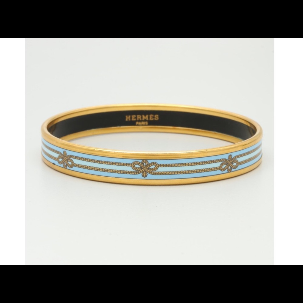 Hermès Gold Tone Enamel Bangle Bracelet-Authentic